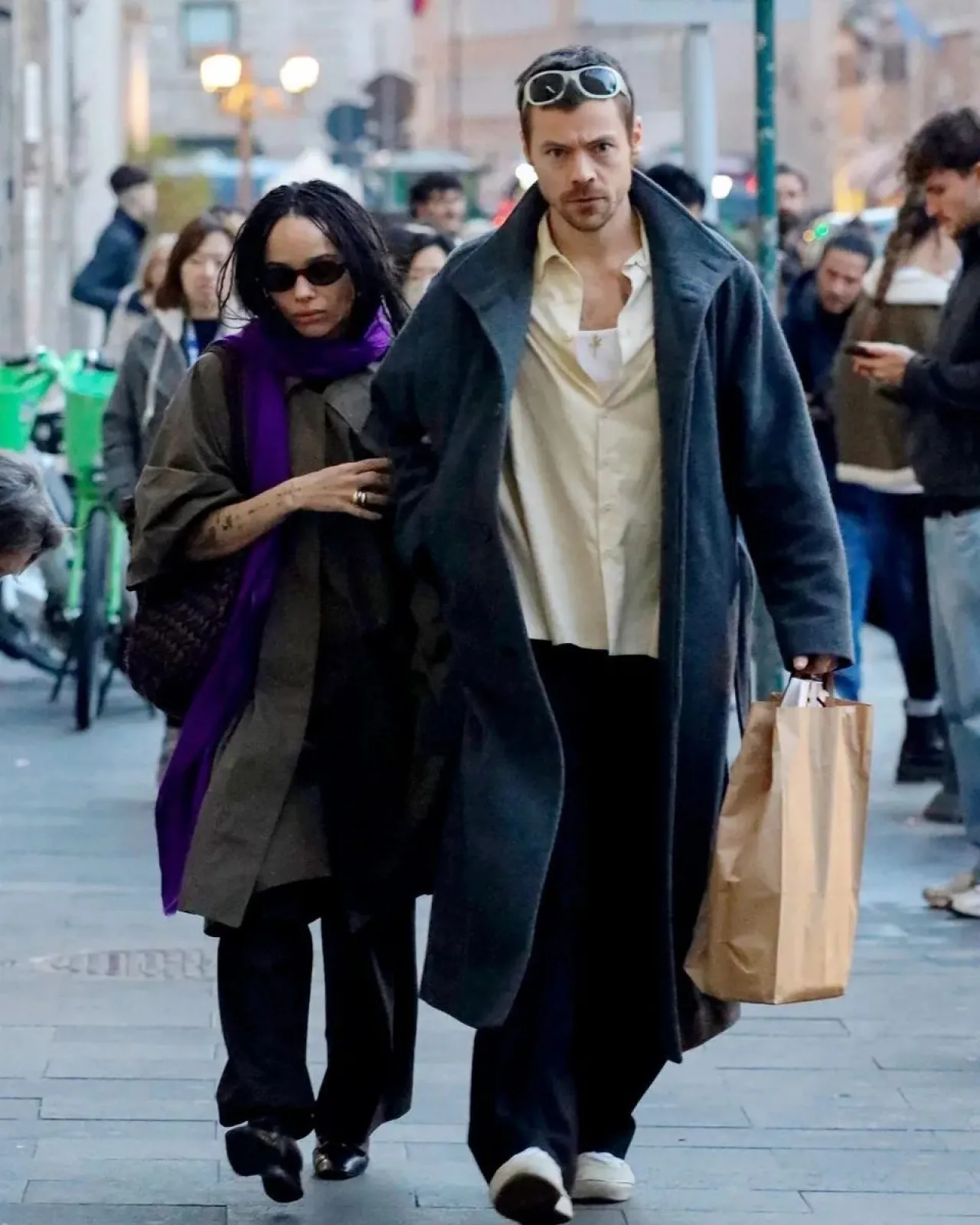 Zoë Kravitz and Harry Styles Showcase Coordinated Style in Rome
